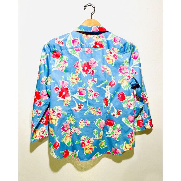 Chaps button up shirt no iron blue spring summer floral easter casual women Lp - Picture 2 of 5